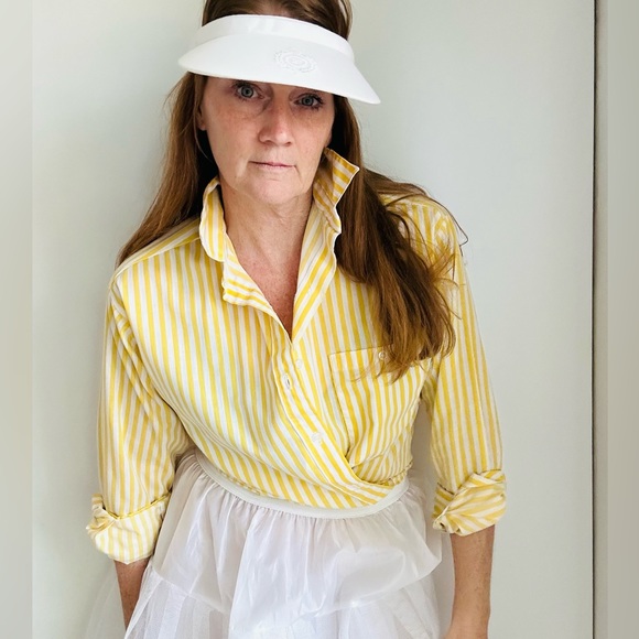80s yellow striped button-up shirt is a vibrant nostalgic piece of fashion small - Picture 4 of 8